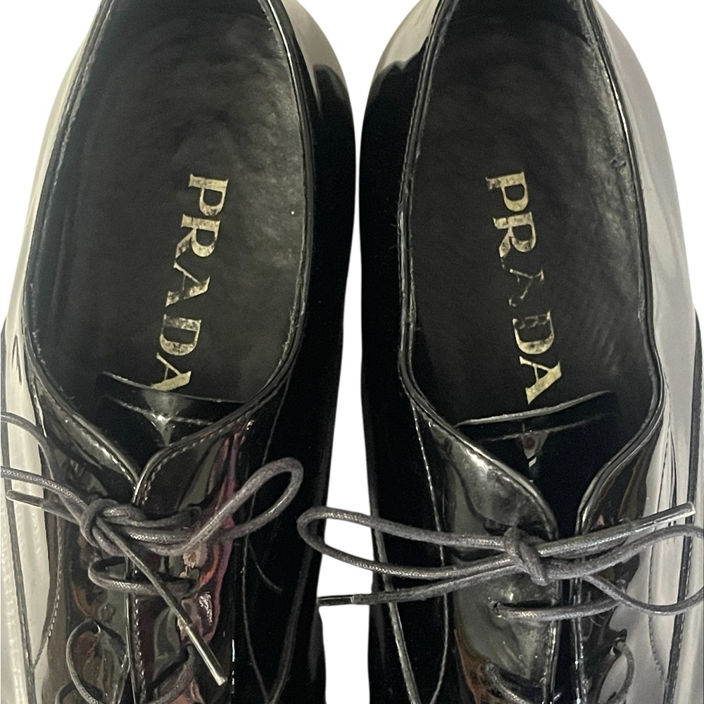Prada Men’s Black Patent Leather Oxford Dress Shoes 9 Made In Italy Fathers Day - Picture 6 of 9